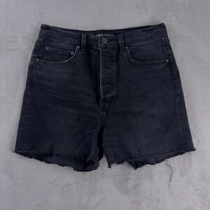 Denim Forum 90s Arlo Mid Thigh Shorts Womens Size 31 Black Denim Raw‎ Hem